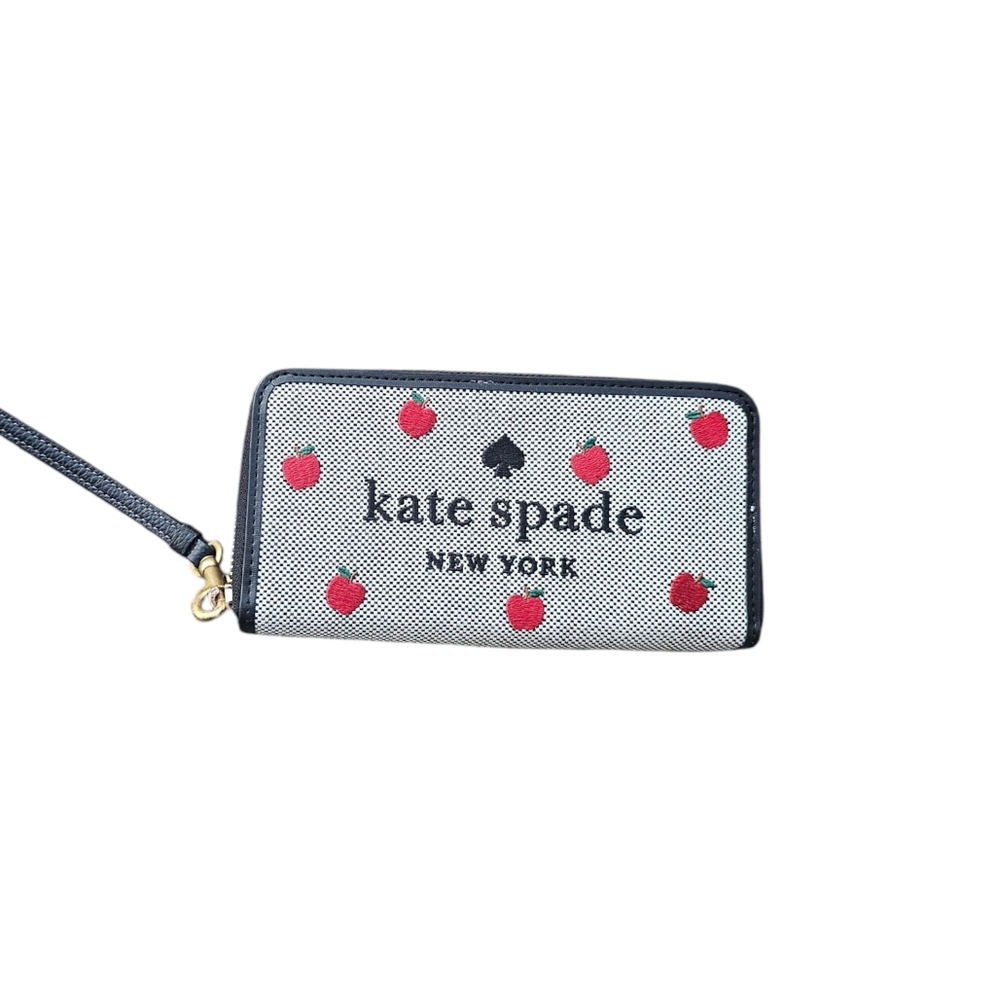 Kate Spade Ella Apple Toss Embroidered Large Continental Zip Wallet Black Multi - Picture 5 of 6